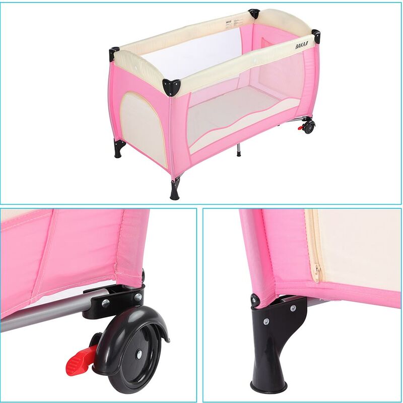 Lettino Culla Box Gioco Campeggio Bambini Neonato Pieghevole 120x63x76cm  Rosa