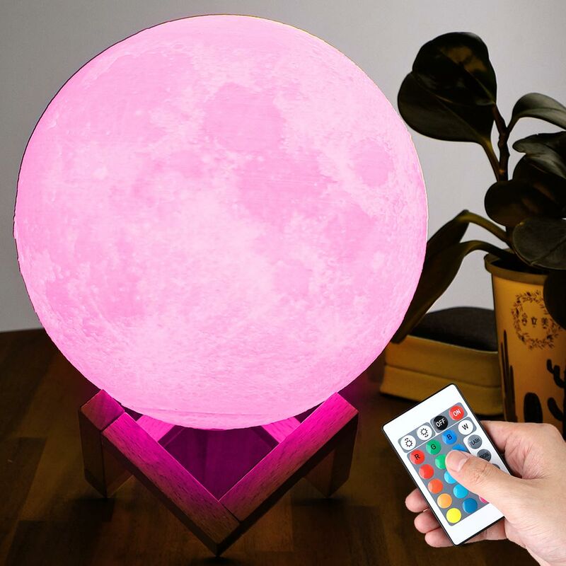 Lampada Tavolo Luna 18cm Luce LED RGB Cambio Colore Moon Lamp USB  Telecomando