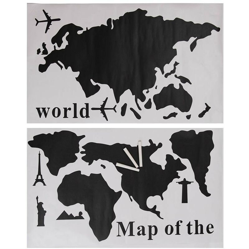 Mappa del mondo Adesivo da Parete Mappamondo Globo Lavagna 102cm PVC +  Gessetti