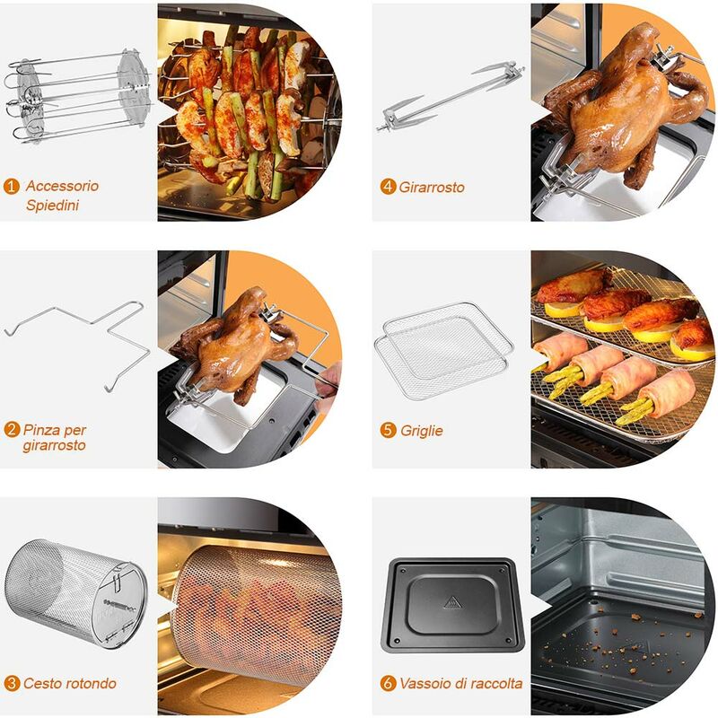 Forno Friggitrice Ad Aria Calda 12Lt Digitale 1800W Frigge Cuoce Senza Olio  Nero