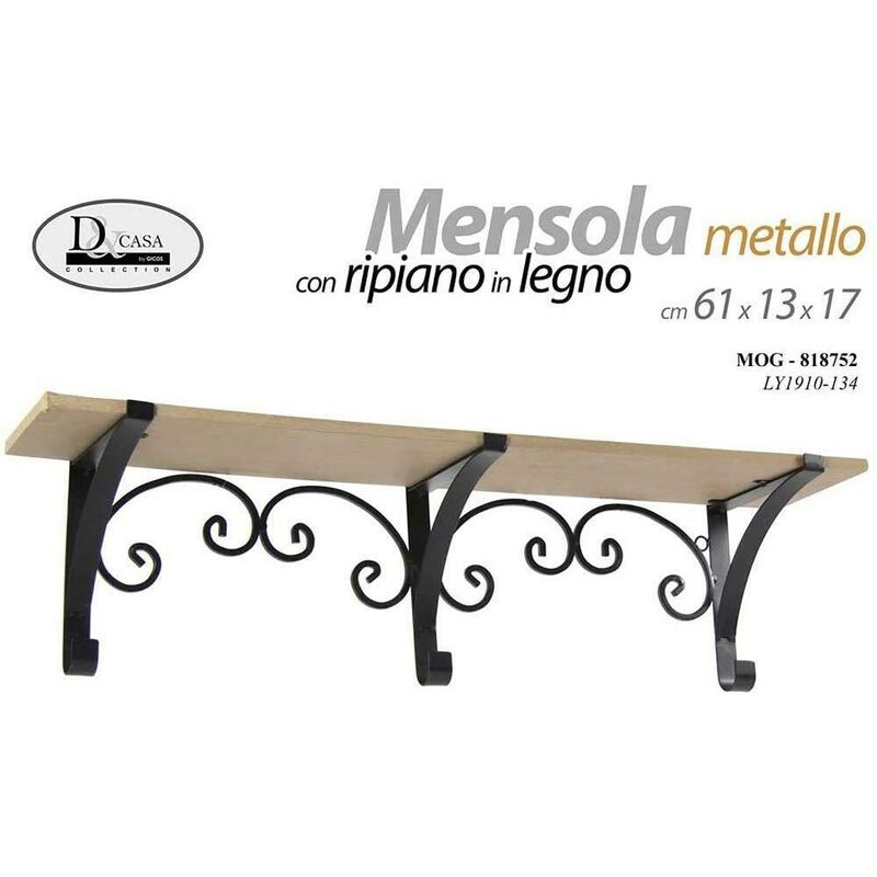 Mensola Parete Rettangolare Mensola Scaffale Metallo e Legno Design Rustico