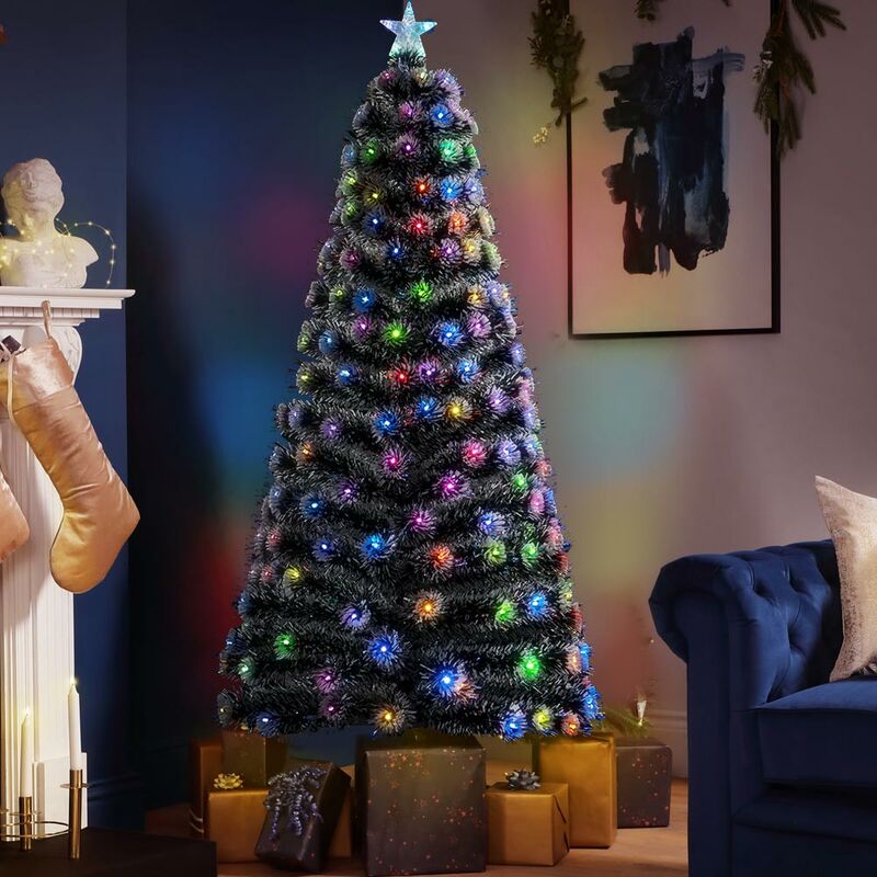 Albero di natale Luminoso 180cm con Luci LED Fibra Ottica Multicolor  Innevato