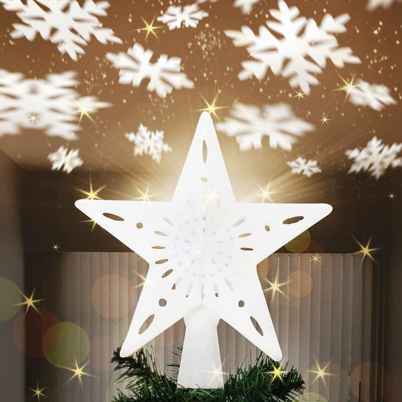 proiettore LED girevole a 360° stella 27,5 x 20 cm per decorazioni festive 3D Hollow colorato LOBTY Puntale per albero di Natale a stella