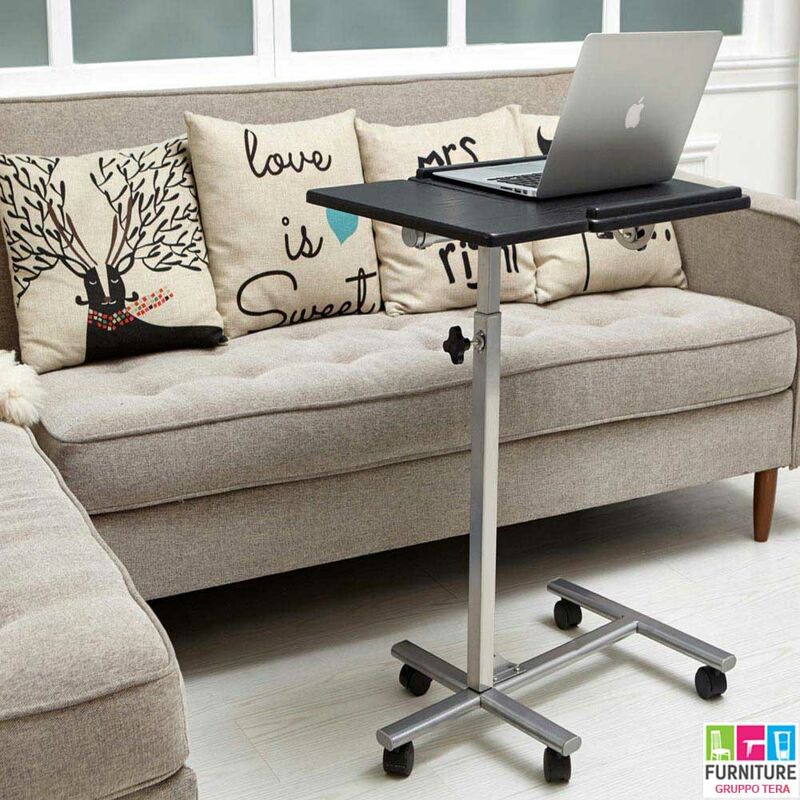 Tavolino Computer Con Ruote Regolabile In Altezza – 60x40 Cm, Nero, Per Casa/Ufficio, Mobile Versatile