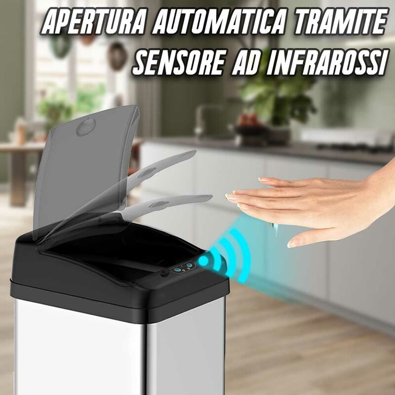 Pukomc Pattumiera Automatica A Sensore 9 Litri – Cestino Touchless Intelligente Per Bagno E Cucina, Bianco E Oro - 2