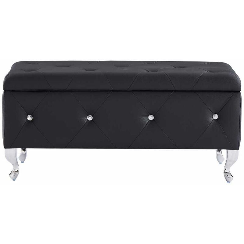 Cassapanca Pouf Contenitore Panca Sgabello Poggiapiedi Legno Ecopelle Nero