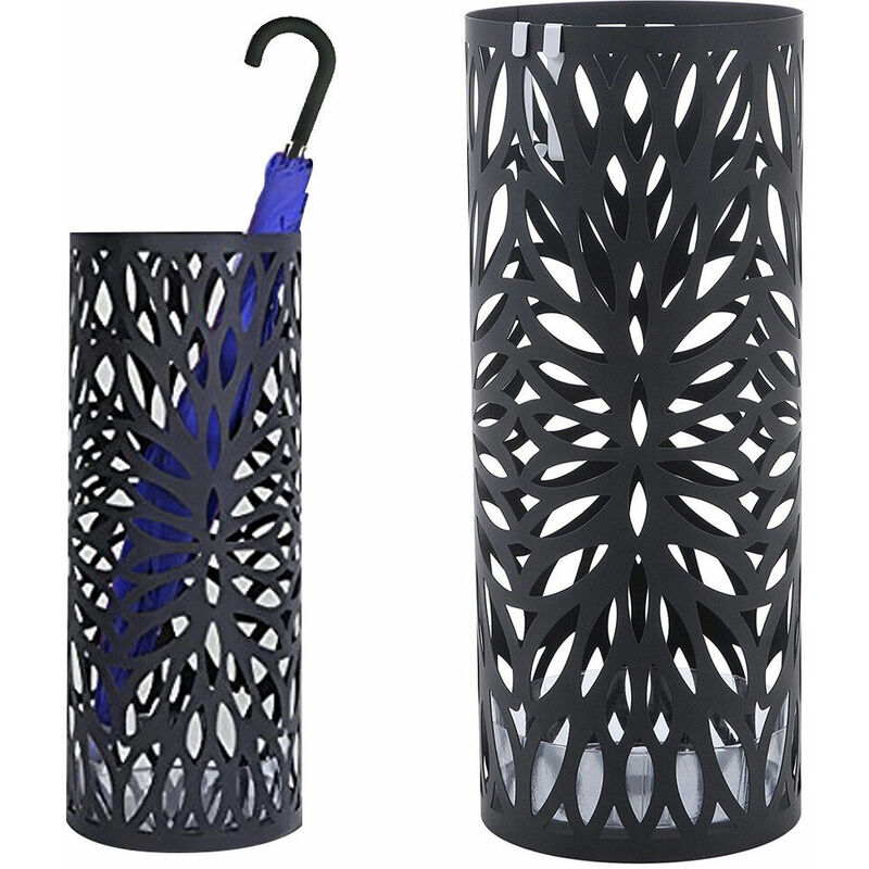 Portaombrelli In Ferro Design Rotondo Stand Nero Vaschetta Salvagoccia 1