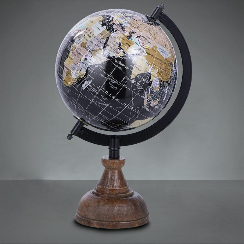 Mappamondo Globo con Base Legno Dettagliato Colore Legno e Nero Idea Regalo