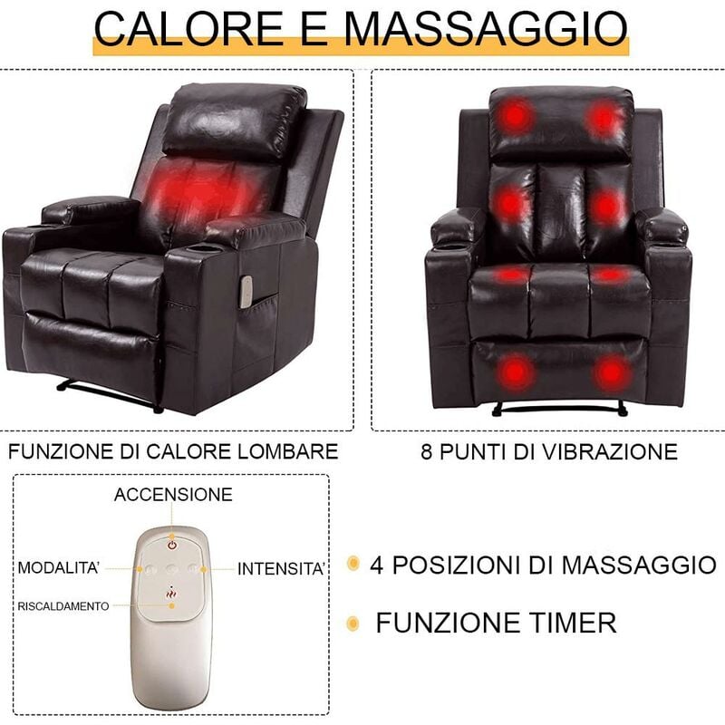 HOMCOM Poltrona Relax Massaggiante con 8 Modalità e 5 Intensità, Poltrona  Reclinabile con Poggiapiedi e Telecomando, Similpelle PU,Poltrona  Ergonomica Crema