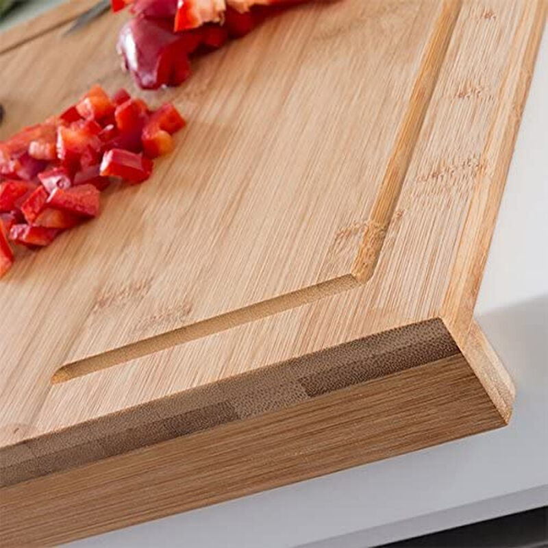 Tagliere da Cucina in Legno con Bambù Bordo Piegato Antiscivolo 45 x 35 x  3.6 cm