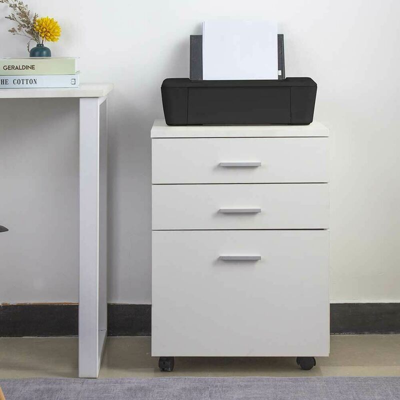 BAKAJI - Cassettiera Scrivania Ufficio Legno Mdf Mobiletto Stampante 3
