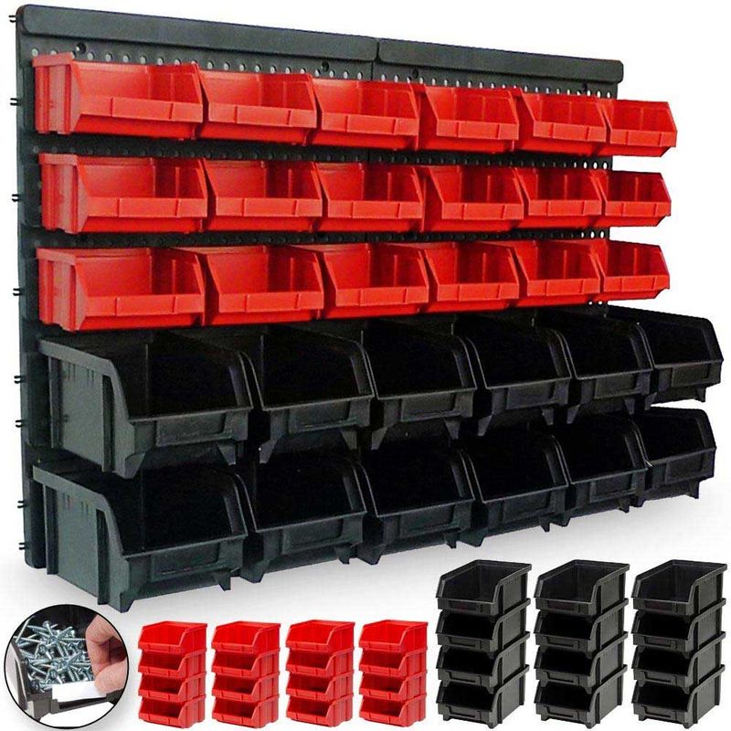 Trade Shop - Pannello Da Parete Con 32 Box Contenitori Portautensili  Organizer Porta Attrezzi