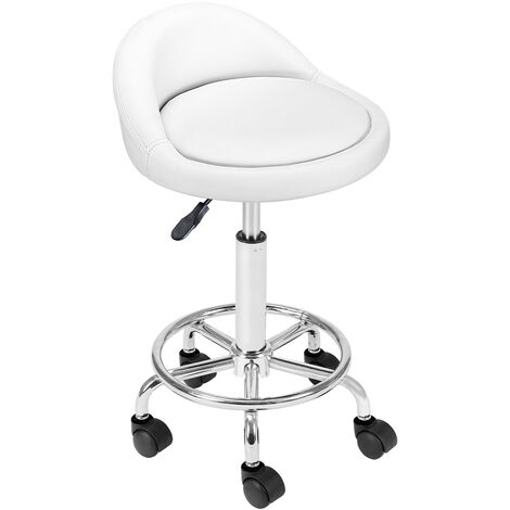Sgabello con ruote Bianco Seduta imobottita e Schienale Basso, Base Acciaio 360