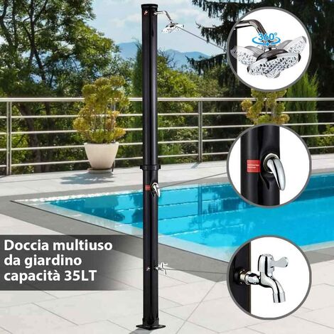 Doccia Solare da Giardino Serbatoio Acqua Calda Attacchi e Tubo Esterno  Piscina