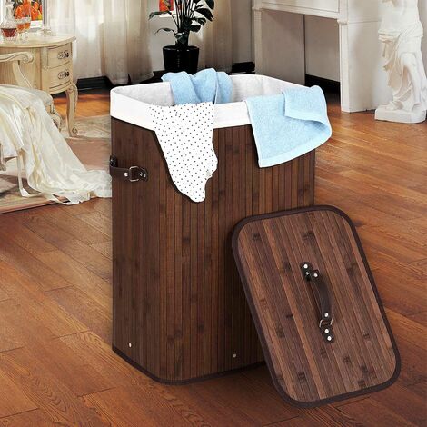 Cesto Biancheria In Bambù Bakaji - Pieghevole E Con Coperchio - Foto 3