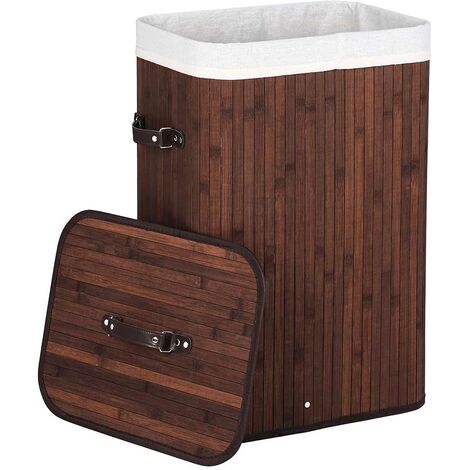 Cesto Portabiancheria Pieghevole In Polyrattan Marrone Scuro Con Coperchio E Sacco Interno Rimovibile – 55,5x35x34 Cm, Rustico E Pratico