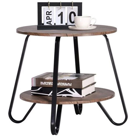 Tavolino Tavolo Moderno Design Rotondo con Struttura Nera Piano Noce Salvaspazio