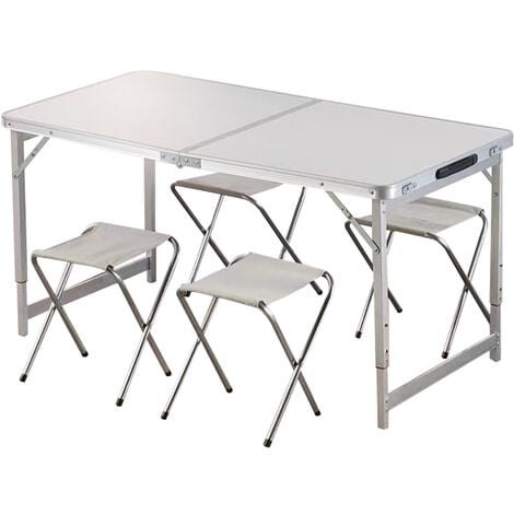 Set Tavolo Pieghevole con 4 Sedie Bianco da Campeggio Picnic Giardino  Portatile