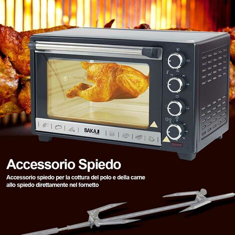 Forno Fornetto Elettrico Ventilato 38 litri 1600W Luce Interna Timer  Girarrosto