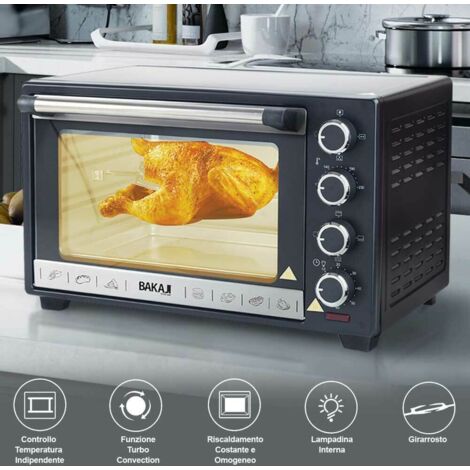 Forno Fornetto Elettrico Ventilato 30 litri 1600 W Luce Interna Timer  Girarrosto