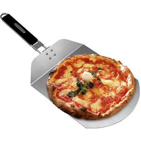 Pala Pizza Paletta Tagliere Pizze Acciaio Inox con Manico Pieghevole 25x24cm