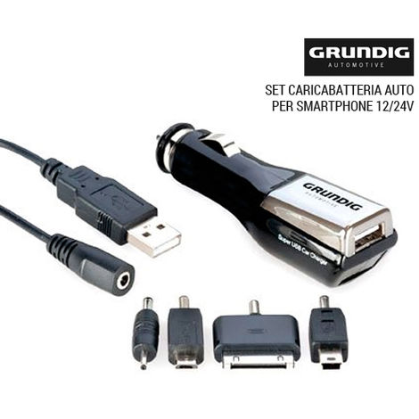 Caricabatteria Auto Samsung Apple Universale 12/24V +Connettori Telefono  Grundig