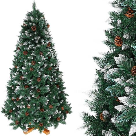 Albero Di Natale Artificiale HENGMEI 150 Cm Con Pigne E Neve: PVC Ignifugo, Rami Fitti E Base In Legno - 6