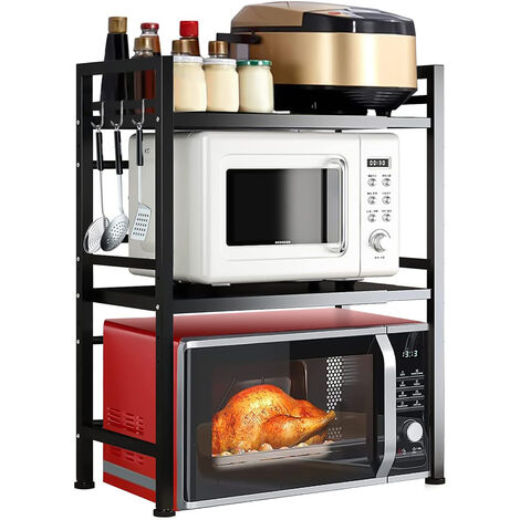 Scaffale Regolabile Per Microonde - 2 Ripiani In Acciaio, Estensibile 40-64cm, Con Ganci - Foto 10