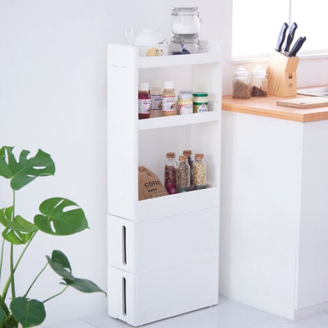 SONGMICS Carrello Stretto con 4 Cassetti, Scaffale Salvaspazio da Cucina o  Bagno, Scaffale multiuso, con Rotelle, Altezza di 89 cm, Bianco KFR05W