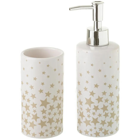 Set di accessori da bagno ANTIS'S HOME in ceramica bianca opaca con design in rilievo, 4 pezzi: 1 dispenser di sapone da 14 once, 2 bicchieri, 1 portasapone