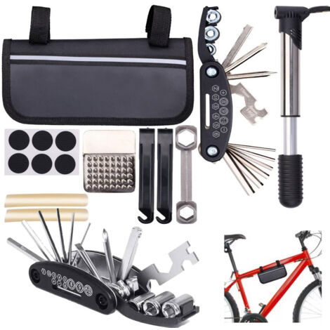 Kit 14 Attrezzi per Riparazione Bicicletta Multiuso Custodia Chiusura a Velcro (1/5)