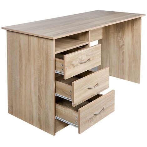 Scrivania con Cassettiera 3 Cassetti Tavolo Porta Pc Computer Legno Quercia