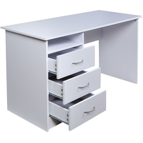Scrivania con Cassettiera 3 Cassetti Tavolo Porta Pc Computer Legno Bianco