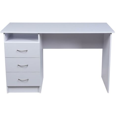 Scrivania con Cassettiera 3 Cassetti Tavolo Porta Pc Computer Legno Bianco