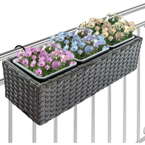 BAKAJI Fioriera Effetto Rattan Con Ganci E Anelli Per Balcone, Vaso