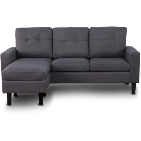 Divano con Penisola Reversibile Mobile e Cuscini Imbottiti Sofa 4 Posti Grigio