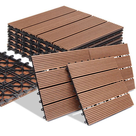 Set 11 Pezzi Piastrelle Pavimento in WPC da Giardino Esterno 30x30 cm Terracotta