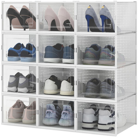 Set 12 Pz Scatole Portascarpe Impilabili 35x25x19cm Porta Scarpe Salvaspazio