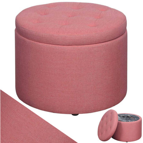 Pouf Contenitore Poggiapiedi in Tessuto Rosa Sgabello con 12 Scomparti Interni