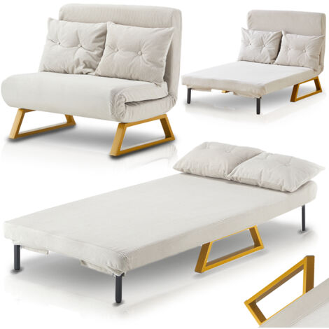 Poltrona Letto Convertibile In Lino Beige, Con Schienale Regolabile E Tasche, Portata 150 Kg - 5