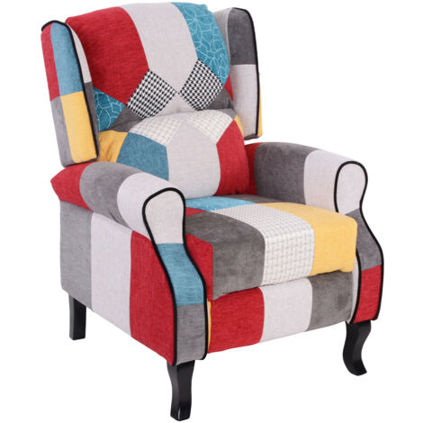 Sedia Poltrona Reclinabile Patchwork Toppe Design Seduta Comoda Struttura Legno