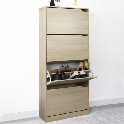 Scarpiera 4 Ante Ripiani Doppia Profondità Porta Scarpe Colore Olmo 63x24x150cm (1/5)