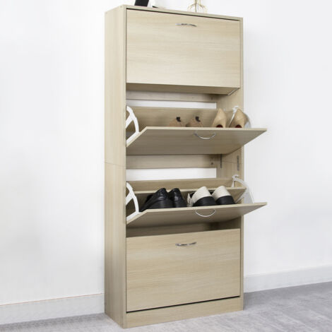 Scarpiera 4 Ante Ripiani Doppia Profondità con Maniglia Colore Olmo 63x24x150cm (1/5)