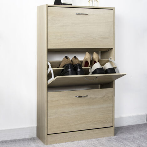 Scarpiera 3 Ante Ripiani Doppia Profondità con Maniglia Colore Olmo 63x24x115cm (1/5)