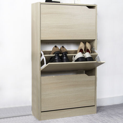 Scarpiera 3 Ante Ripiani Doppia Profondità Porta Scarpe Colore Olmo 63x24x115cm (1/5)