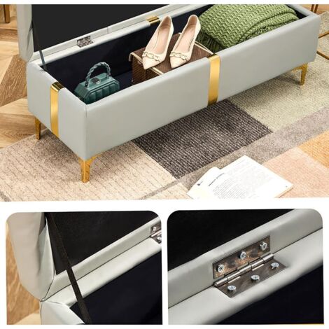 Pouf Contenitore In Ecopelle Beige - Cassapanca Con Piedini Metallo, Poggiapiedi Elegante Per Soggiorno