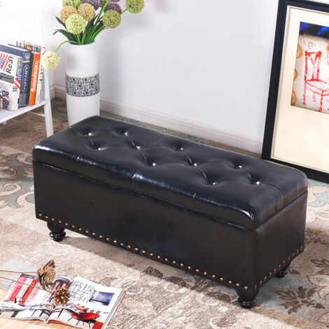 Pouf Panca Contenitore in Ecopelle Cassapanca Capiente Divanetto Divano Nero (1/3)