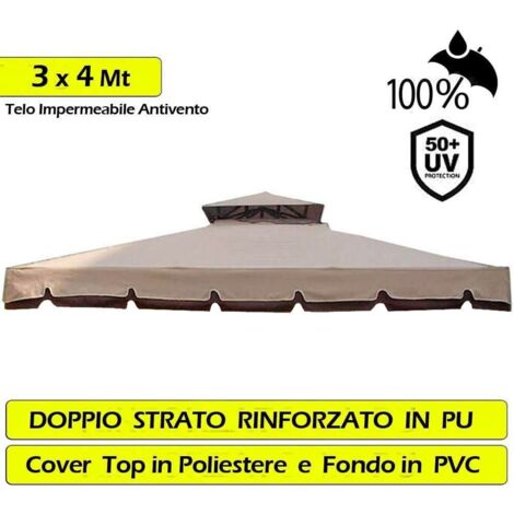 Telo Copertura Gazebo 3x4 Ricambio 350 gr/mq Camino Antivento Antipiog. 3 x 4 mt