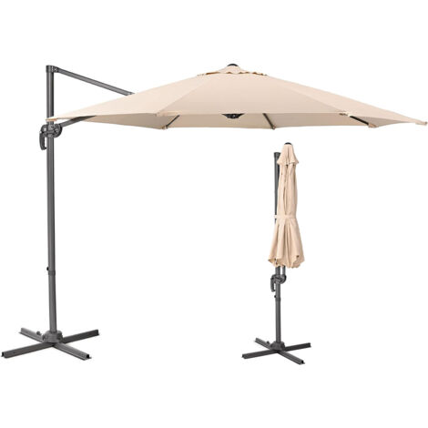 Ombrellone da Giardino Decentrato da Esterno Beige Diametro 3M con Base a Croce