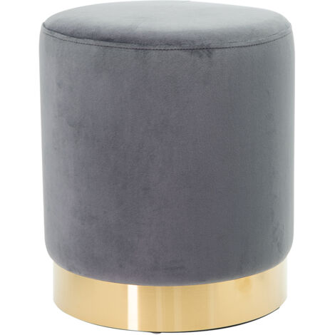 Pouf Poggiapiedi in Velluto Grigio Struttura in legno 31x31x38cm Base dorata Metallo